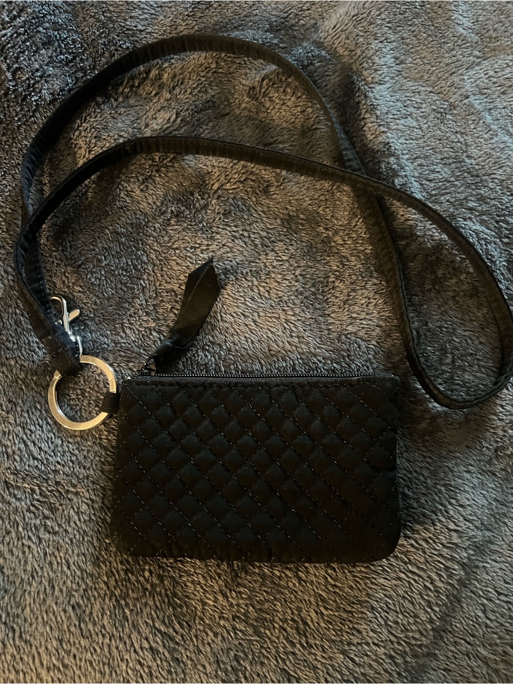 Vera Bradley Black Quilted Lanyard ID Card Holder with Floral Insert